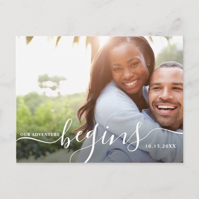 Carte Postale Notre aventure commence | Modern Save the Date Pho (Devant)