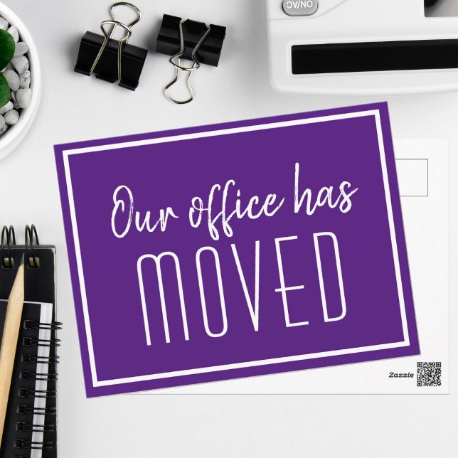 Carte Postale Notre bureau a déménagé Entreprise Violet Blanc (Créateur téléchargé)