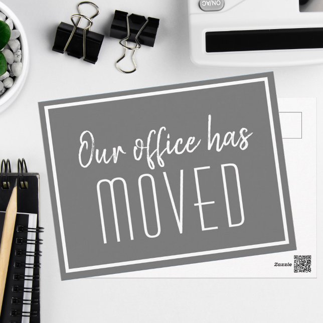 Carte Postale Notre bureau a déménagé Gris Minimaliste Entrepris (Créateur téléchargé)