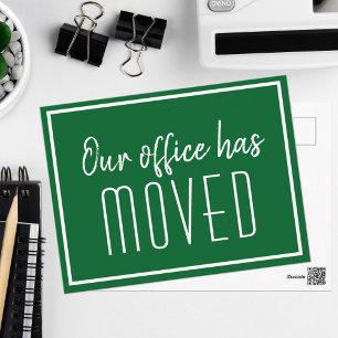 Carte Postale Notre Bureau A Déplacé Green White Business Moving