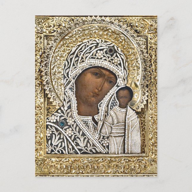 Carte Postale Notre Dame de Kazan Intricate Gold Frame Icon (Devant)