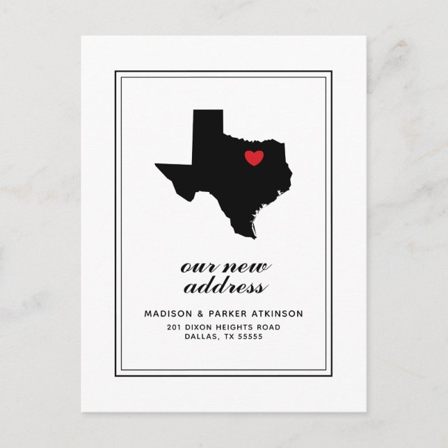Carte Postale Notre nouvelle adresse à TX | Marquer votre ville  (Devant)