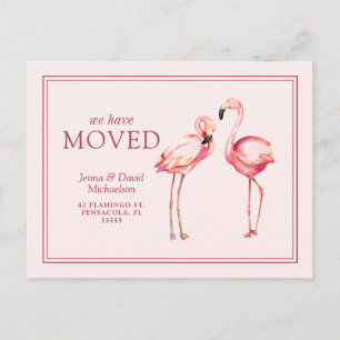 Carte Postale Notre nouvelle adresse Joli Flamant rose rose