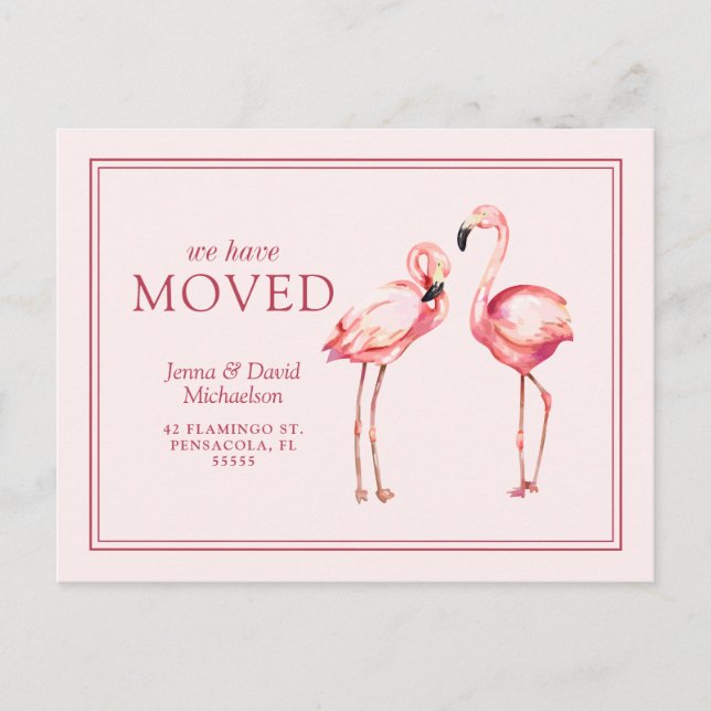 Carte Postale Notre nouvelle adresse | Joli Flamant rose rose (Devant)