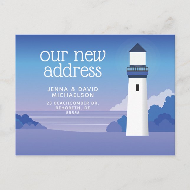Carte Postale Notre nouvelle adresse | Plage et phare (Devant)