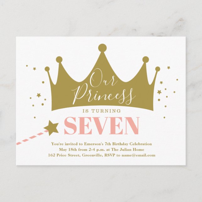 Carte Postale Notre Princess Pink Gold Anniversaire Fête Invitat (Devant)