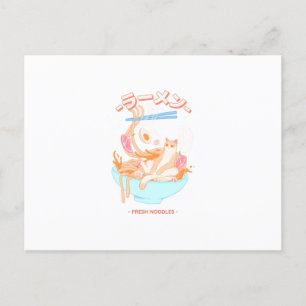 Carte Postale Nouilles Ramen Fraîches Avec Design Chat