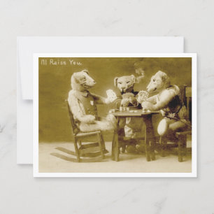 Carte Postale Nounours jouant au poker Vintage