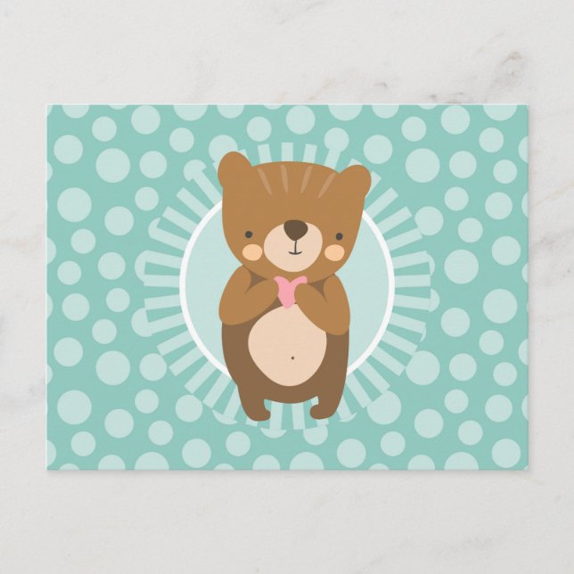 Carte Postale Nounours marron mignon coeur (Devant)