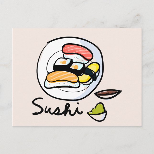 Carte Postale Nourriture de sushi japonaise mignonne dessin anim (Devant)