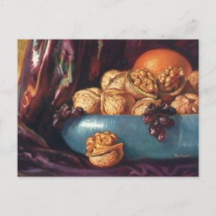 Carte Postale Nourriture vintage, noix et fruits dans un Bol Ble