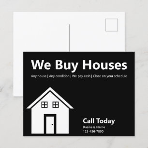 Carte Postale Nous achetons Maisons Noir et Blanc Immobilier Aff