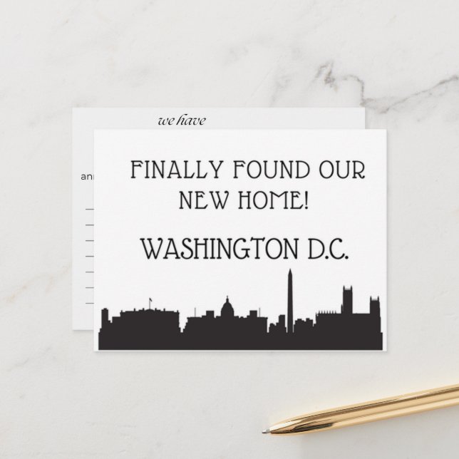 Carte Postale Nous avons déménagé à Washington, D.C. (Devant/Arrière en situation)