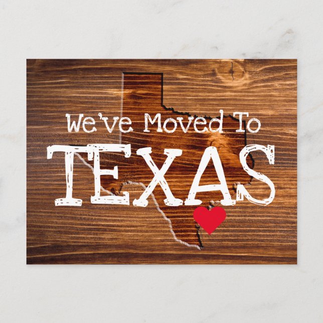 Carte Postale Nous avons déménagé au Texas Wood Cut Red Heart (Devant)
