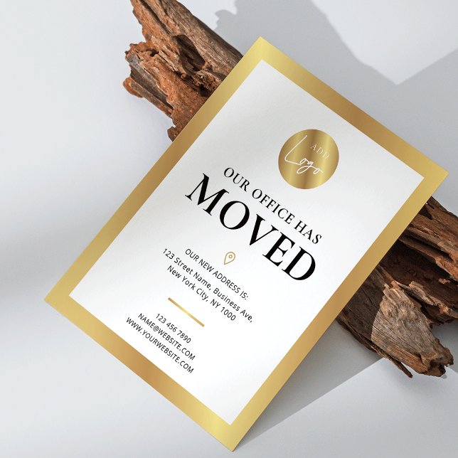 Carte Postale Nous avons déménagé Business Gold Logo Office Nouv (modern white and gold logo address change announcement business postcard)