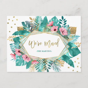 Carte Postale Nous Avons Déménagé   Feuilles Tropical Gold en bl