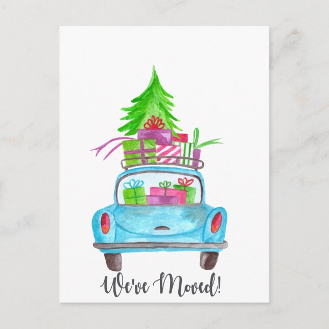 Carte Postale Nous avons déménagé la voiture de Noël classique (Devant)