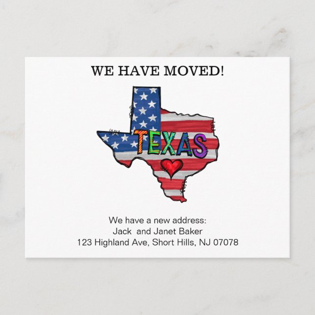 Carte Postale Nous Avons Déménagé Les États Du Texas Déménager D (Devant)