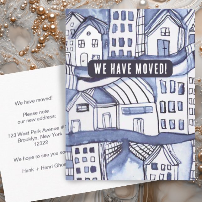 Carte Postale Nous avons déménagé Modifier l'adresse de l'immeub (Watercolor cityscape moving announcement address change custom postcard)