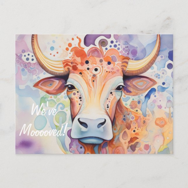 Carte Postale Nous avons déménagé ! Vache artistique (Devant)