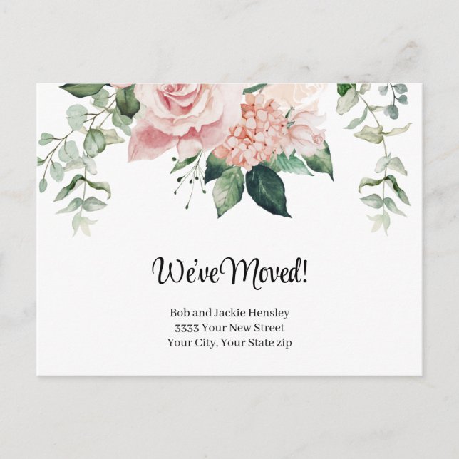 Carte Postale Nous avons déplacé l'aquarelle rose Faire-part flo (Devant)