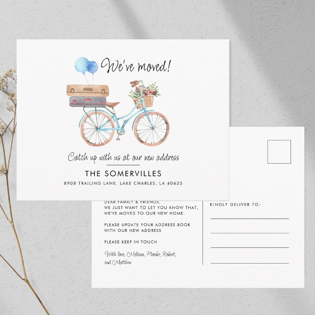 Carte Postale Nous avons déplacé une nouvelle adresse Boho Movin (We Have Moved Boho Biker Moing Announcement Postcard)