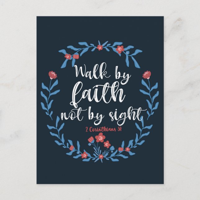Carte Postale Nous Marchons Par La Foi Floral Bible Verse Christ (Devant)