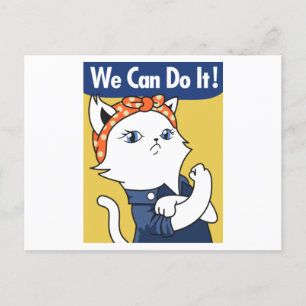Carte Postale Nous Pouvons Le Faire ! Chat blanc Rosie le Rivete