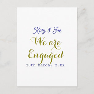 Carte Postale Nous sommes fiancés violet or nom date élégant sim
