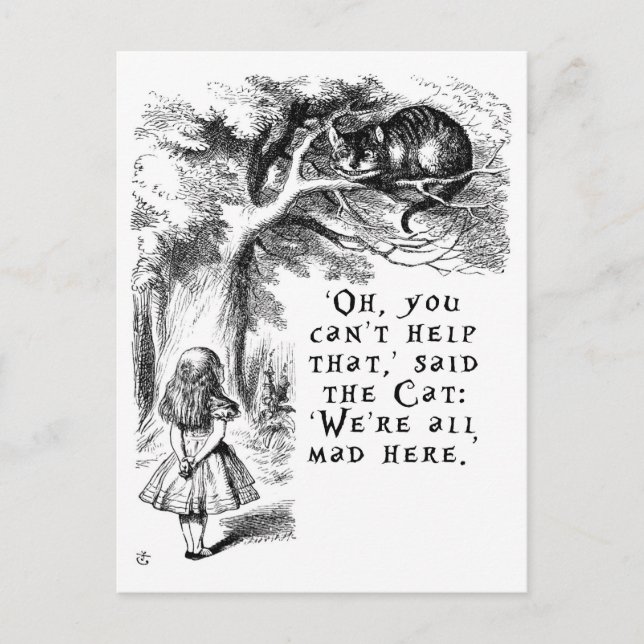 Carte Postale Nous sommes tous en colère ici - Cheshire cat (Devant)