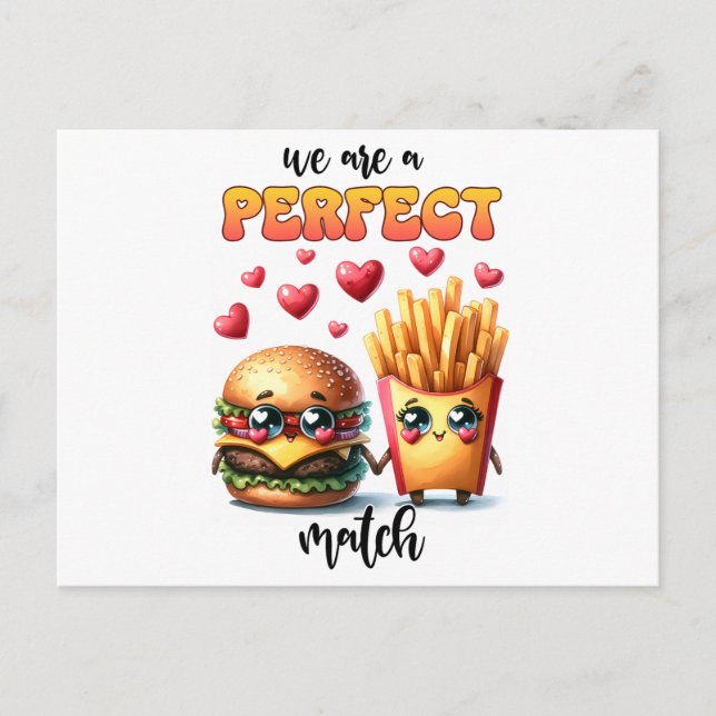 Carte Postale Nous sommes un hamburger de match parfait avec fri (Devant)