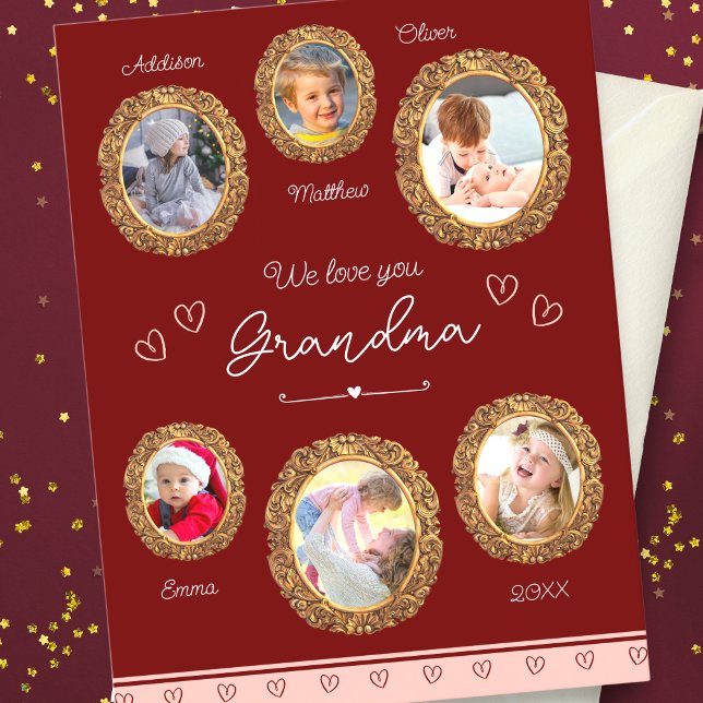Carte Postale Nous t'aimons Grandma Six Photo avec Texte Cœur Ro (Créateur téléchargé)