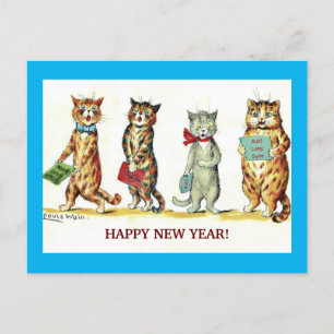Carte Postale Nouveau An Chats Chanter Auld Lang Syne, Fun Vinta
