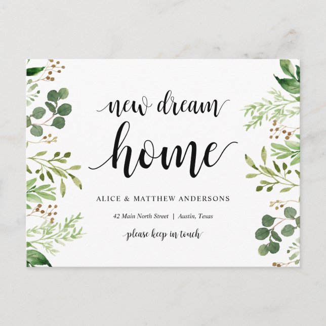 Carte Postale Nouveau Dream Home Adresse Faire-part, Verdure (Devant)