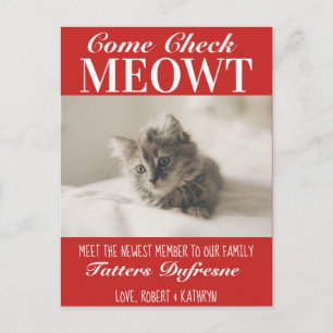 Carte Postale Nouveau Faire-part de chat "Check Meowt"