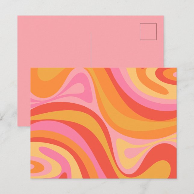Carte Postale Nouveau Groove Retro Abstrait Motif rose et orange (Devant / Derrière)