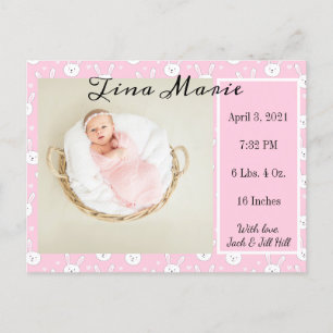 Carte Postale Nouveau lapin lapin de Faire-part de naissance béb