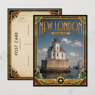 Carte Postale Nouveau Londres Connecticut Art Déco Doré Vintage