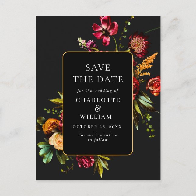 Carte Postale Nouveau mariage Fleurs Enregistrer la date Code QR (Devant)