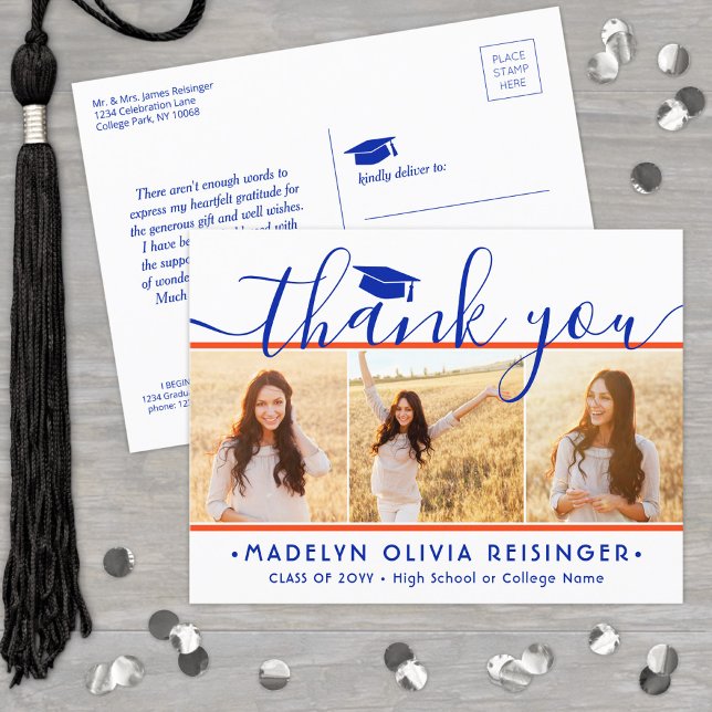 Carte Postale Nouveau Merci de graduation d'adresse orange et bl (Créateur téléchargé)