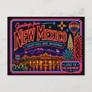 Carte Postale Nouveau Mexique Neon State Rétro Vintage