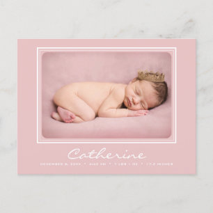 Carte Postale Nouveau-né Baby Girl Arrival Faire-part de naissan