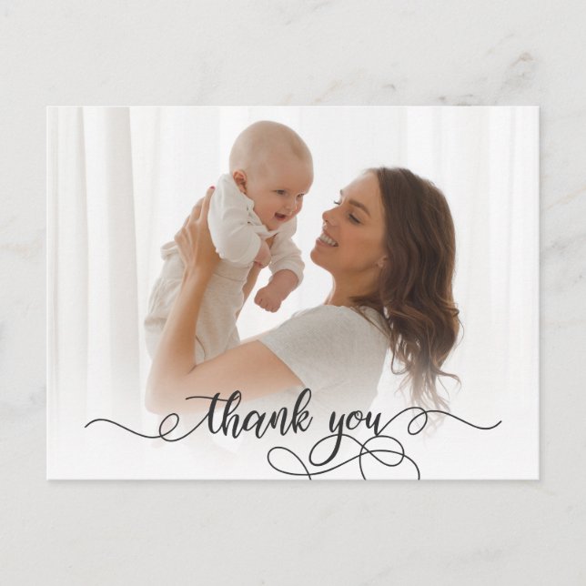 Carte Postale Nouveau-né Photo bébé Calligraphie moderne Merci (Devant)