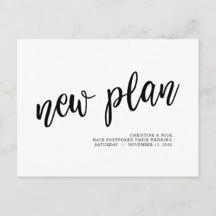 Carte Postale Nouveau plan, Report de mariage, minimal Noir