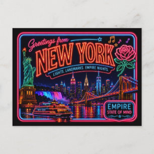 Carte Postale Nouveau York Neon State Rétro Vintage