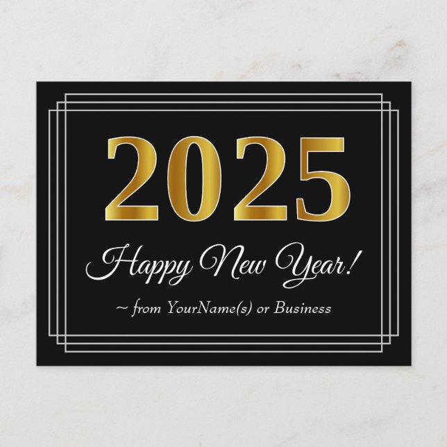 Carte Postale Nouvel An 2025 - Fancy, Luxueux, Faux Gold Look (Devant)