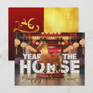 Carte Postale Nouvel An Chinois Cheval Disco avec textes HPc