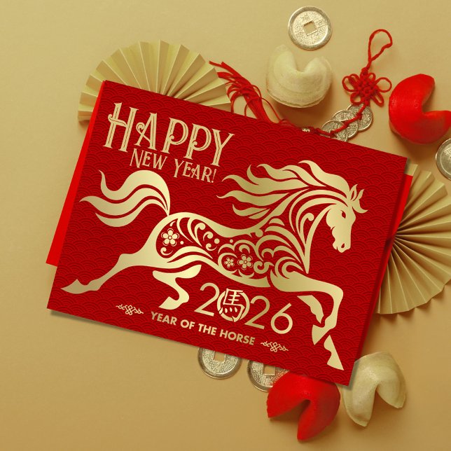 Carte Postale Nouvel an chinois du cheval 2026 (Créateur téléchargé)