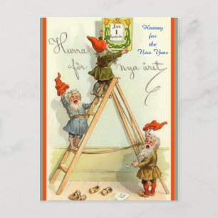 Carte Postale Nouvel An de la Tomte norvégienne "Hourra pour Nya