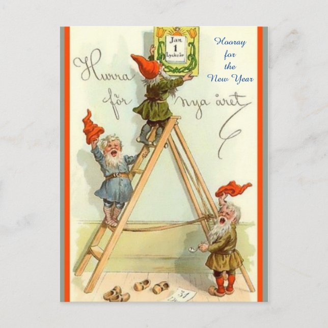 Carte Postale Nouvel An de la Tomte norvégienne "Hourra pour Nya (Devant)